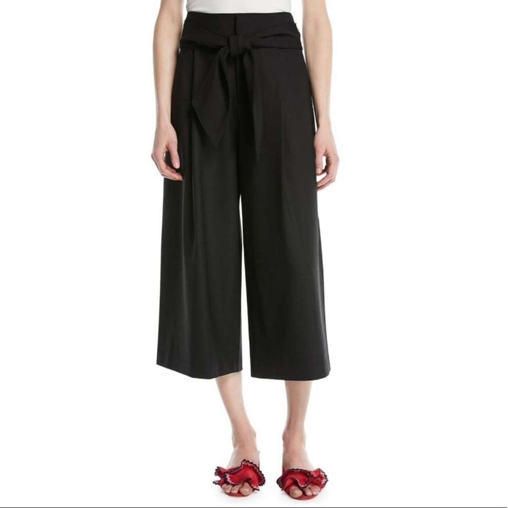 CLUB MONACO black wool tie waist cropped wide leg pants 6